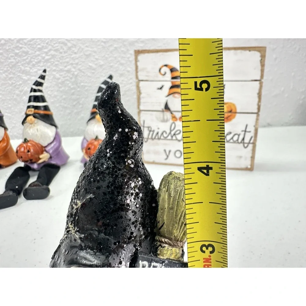 Halloween Gnome Decor Lot 6 Witch Gnomes Dangly Legs Pumpkins Skulls